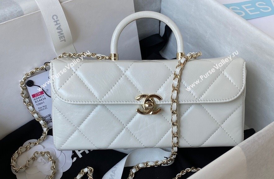 Chanel Quilted Shiny Calfskin & Gold-Tone Metal box Bag AS4471 White 2023 (jiyuan-23111624)