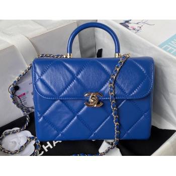 Chanel Quilted Shiny Calfskin & Gold-Tone Metal Small box Bag AS4470 Blue 2023 (jiyuan-23111621)