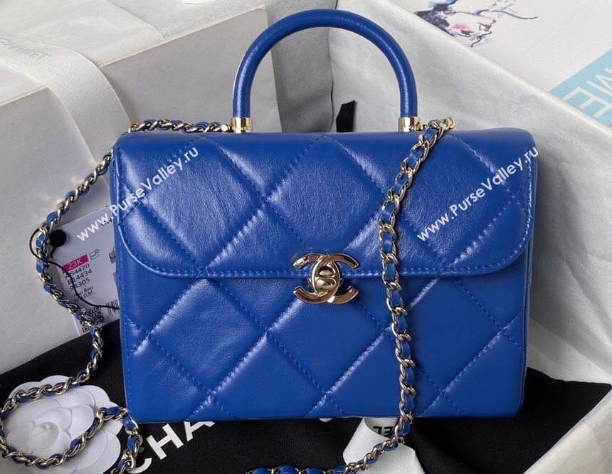 Chanel Quilted Shiny Calfskin & Gold-Tone Metal Small box Bag AS4470 Blue 2023 (jiyuan-23111621)