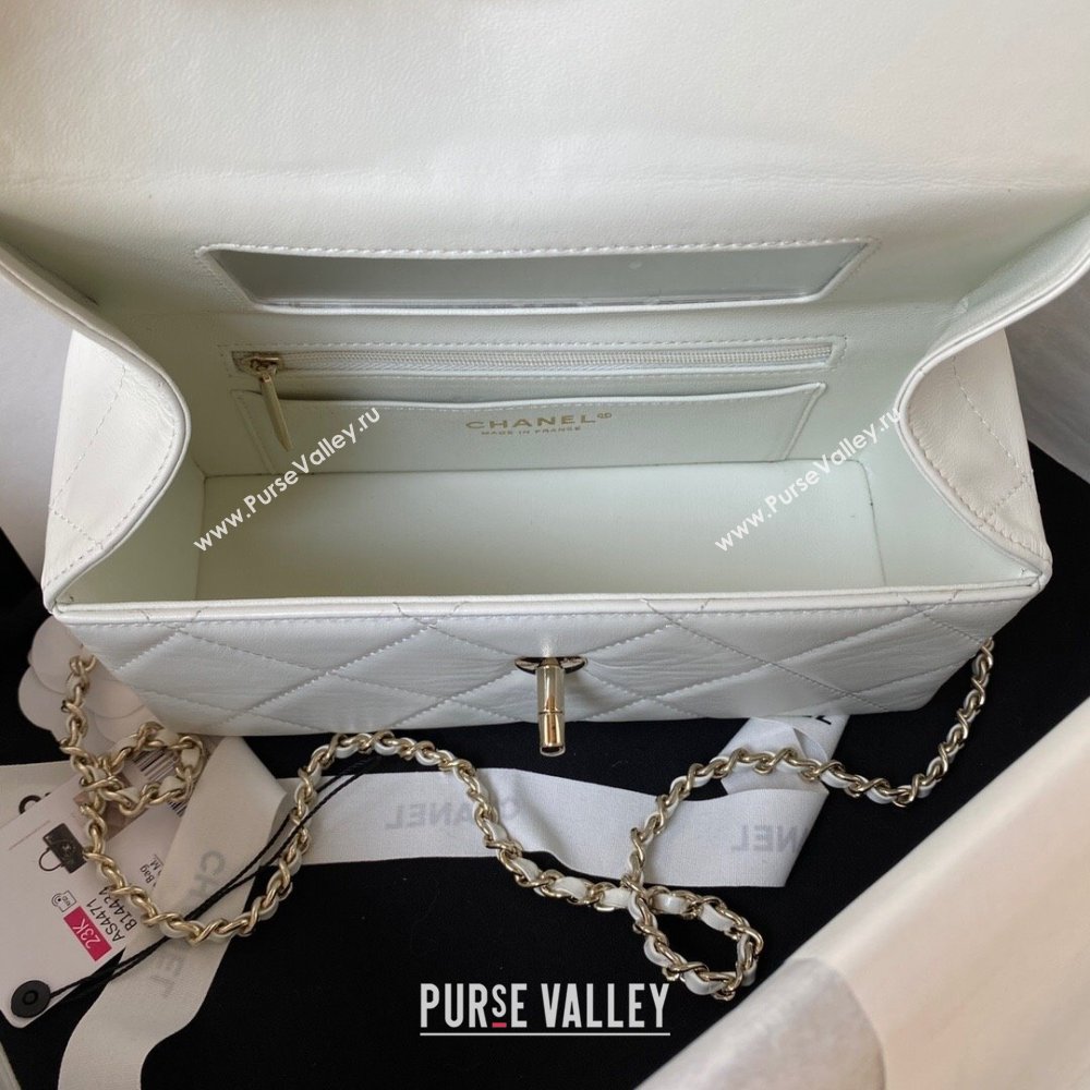 Chanel Quilted Shiny Calfskin & Gold-Tone Metal box Bag AS4471 White 2023 (jiyuan-23111624)