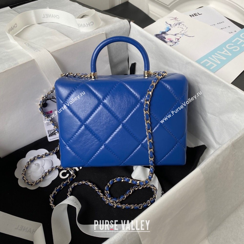 Chanel Quilted Shiny Calfskin & Gold-Tone Metal Small box Bag AS4470 Blue 2023 (jiyuan-23111621)