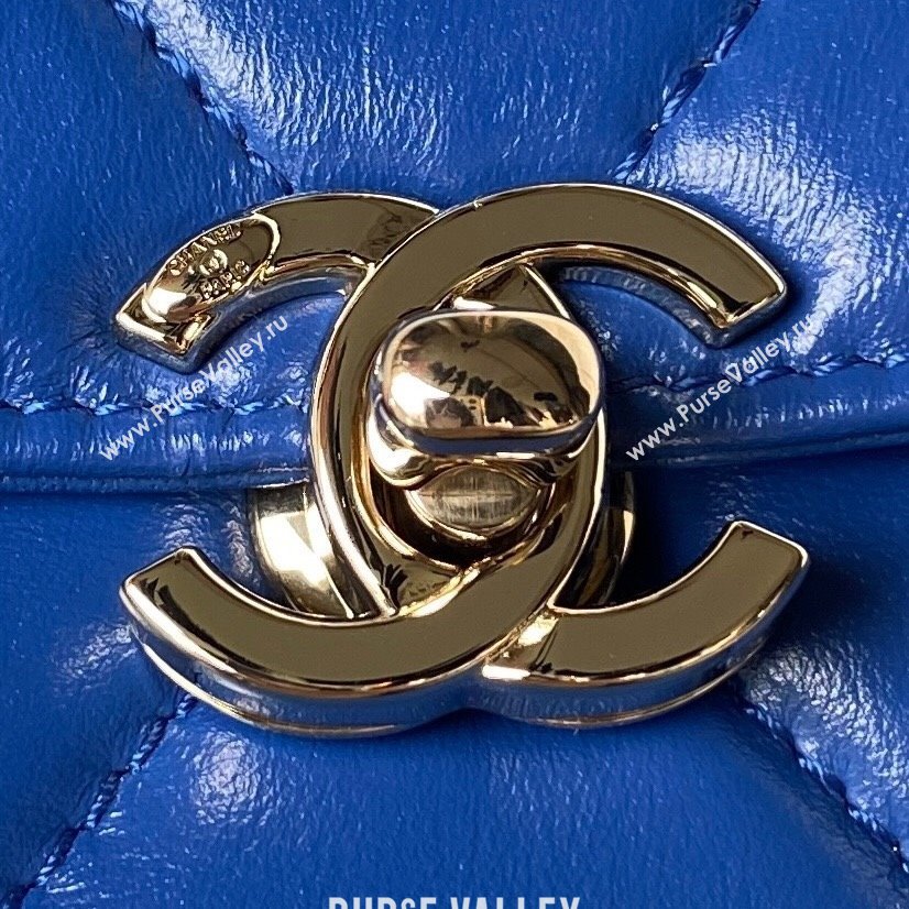Chanel Quilted Shiny Calfskin & Gold-Tone Metal Small box Bag AS4470 Blue 2023 (jiyuan-23111621)