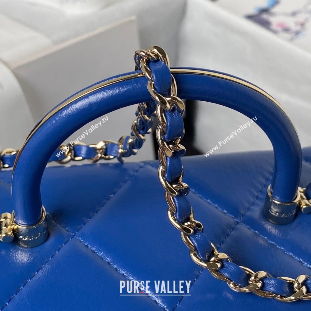 Chanel Quilted Shiny Calfskin & Gold-Tone Metal Small box Bag AS4470 Blue 2023 (jiyuan-23111621)