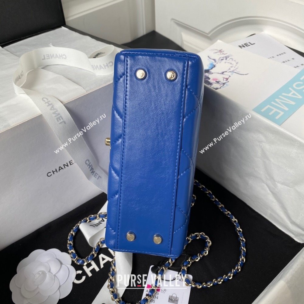 Chanel Quilted Shiny Calfskin & Gold-Tone Metal Small box Bag AS4470 Blue 2023 (jiyuan-23111621)