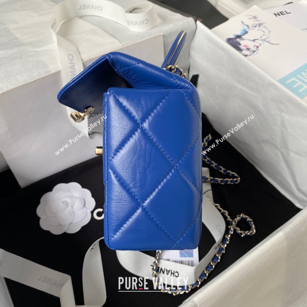 Chanel Quilted Shiny Calfskin & Gold-Tone Metal Small box Bag AS4470 Blue 2023 (jiyuan-23111621)