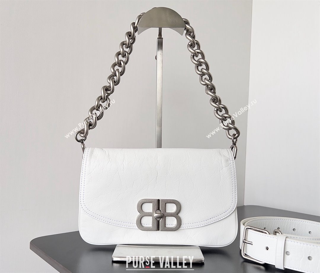 Balenciaga BB Soft Small Flap Bag in peach calfskin White/Silver 2023 (jiche-23111715)