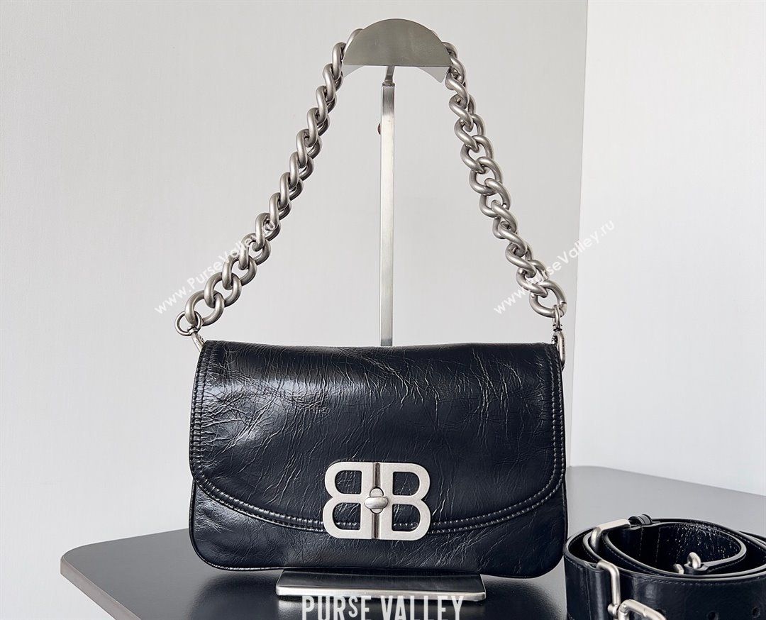 Balenciaga BB Soft Small Flap Bag in peach calfskin Black/Silver 2023 (jiche-23111714)