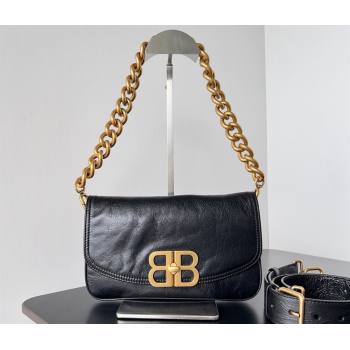 Balenciaga BB Soft Small Flap Bag in peach calfskin Black/Gold 2023 (jiche-23111713)