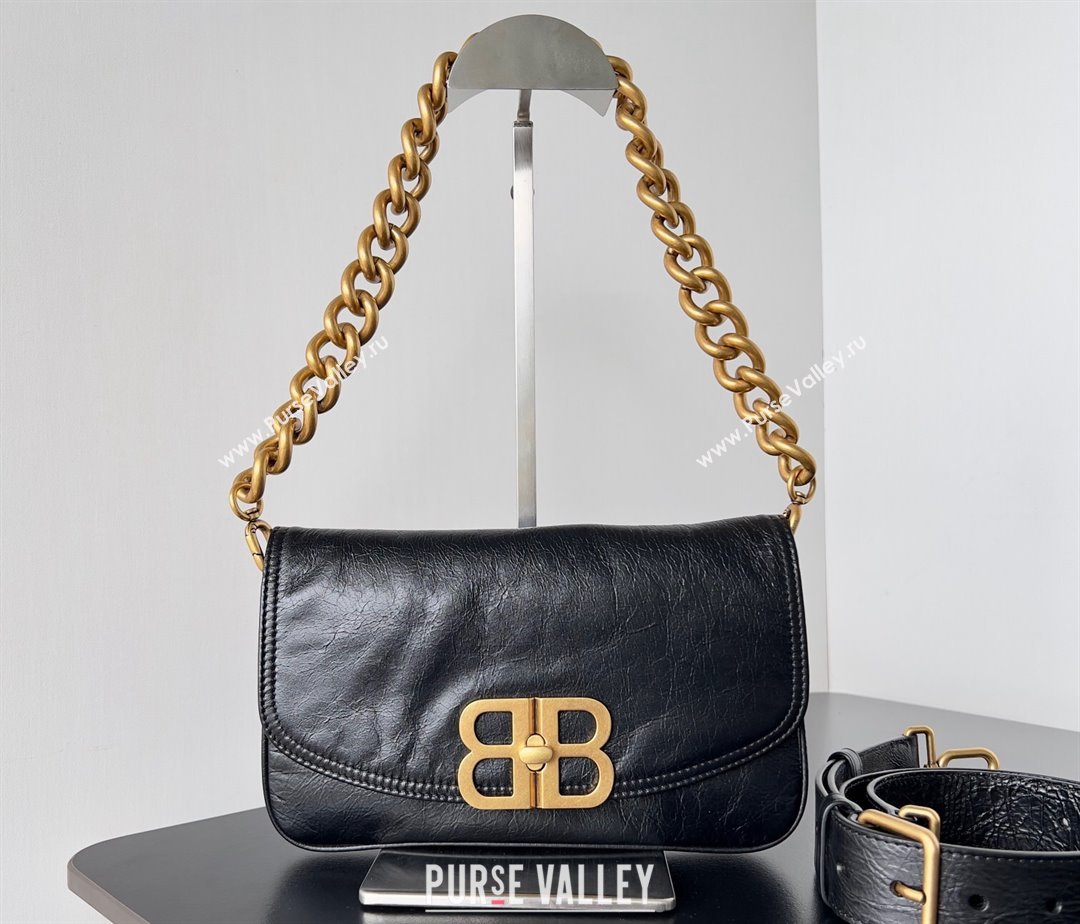 Balenciaga BB Soft Small Flap Bag in peach calfskin Black/Gold 2023 (jiche-23111713)