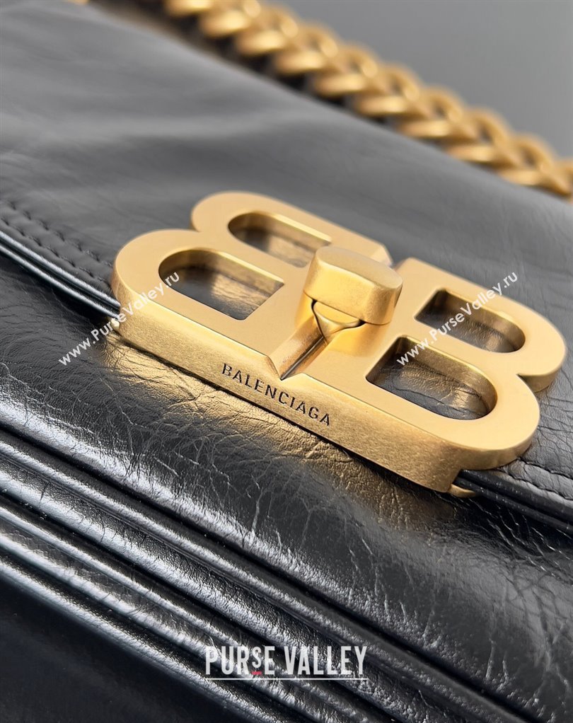 Balenciaga BB Soft Small Flap Bag in peach calfskin Black/Gold 2023 (jiche-23111713)