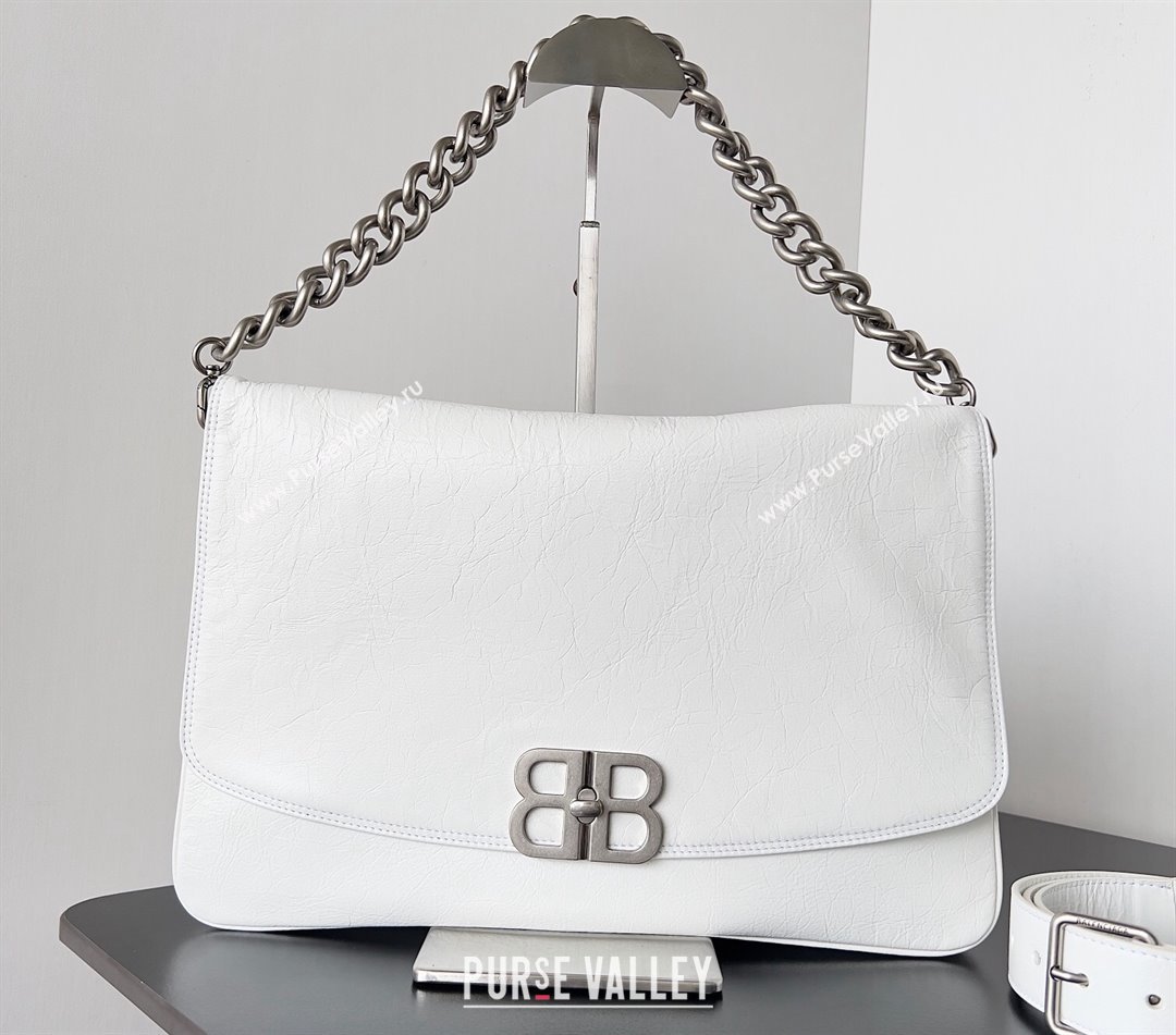 Balenciaga BB Soft Large Flap Bag in peach calfskin White/Silver 2023 (jiche-23111712)
