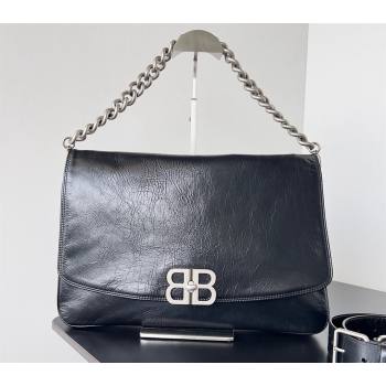 Balenciaga BB Soft Large Flap Bag in peach calfskin Black/Silver 2023 (jiche-23111711)