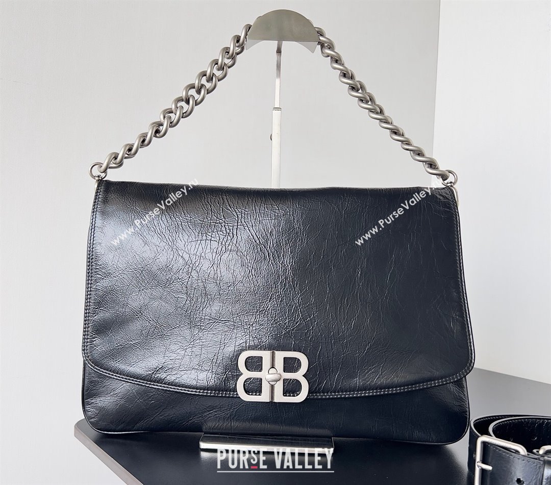 Balenciaga BB Soft Large Flap Bag in peach calfskin Black/Silver 2023 (jiche-23111711)