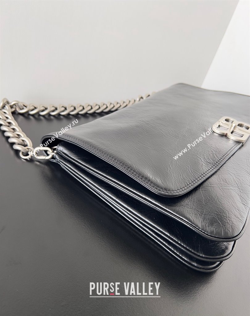 Balenciaga BB Soft Large Flap Bag in peach calfskin Black/Silver 2023 (jiche-23111711)