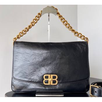 Balenciaga BB Soft Large Flap Bag in peach calfskin Black/Gold 2023 (jiche-23111710)