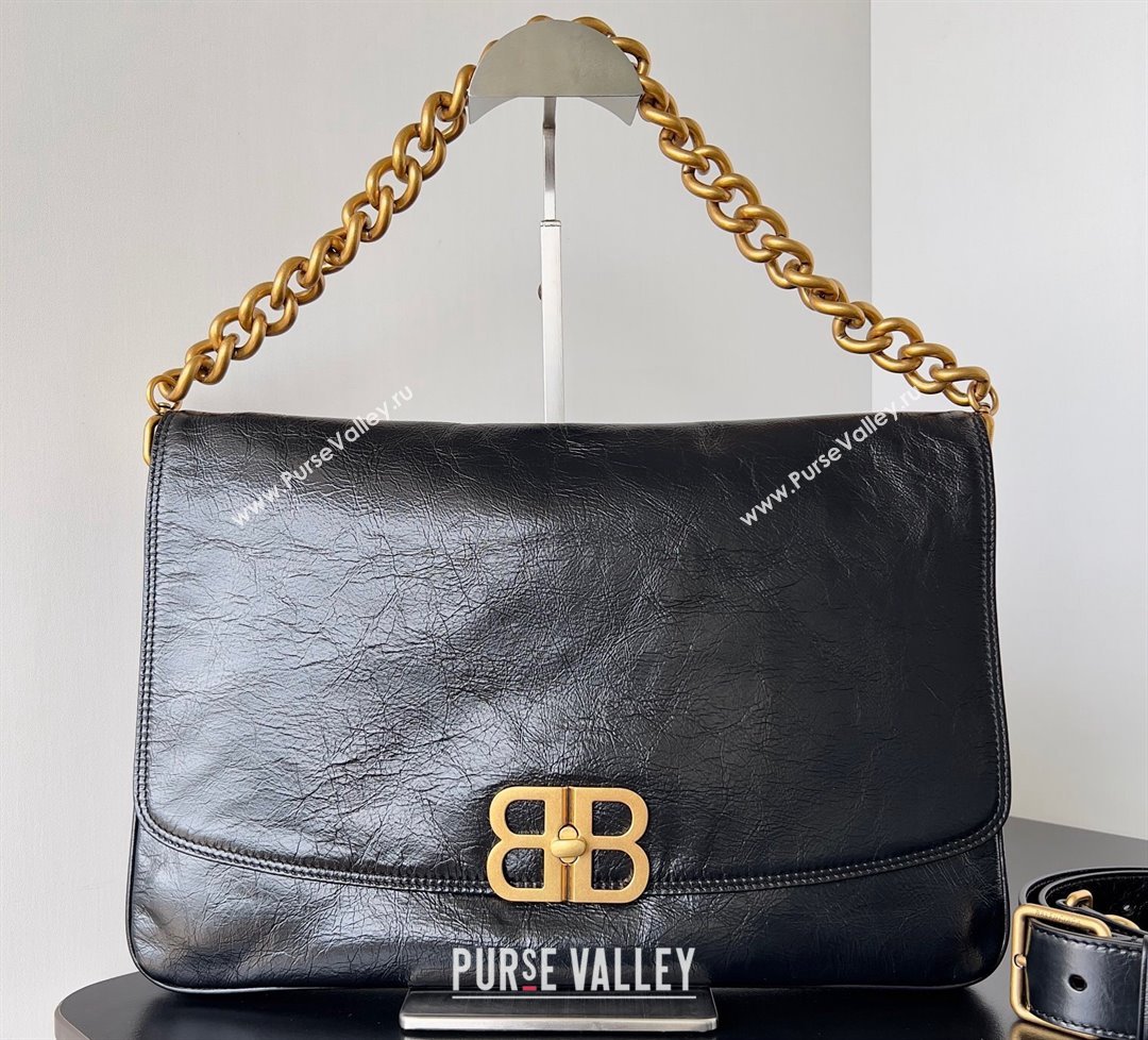 Balenciaga BB Soft Large Flap Bag in peach calfskin Black/Gold 2023 (jiche-23111710)