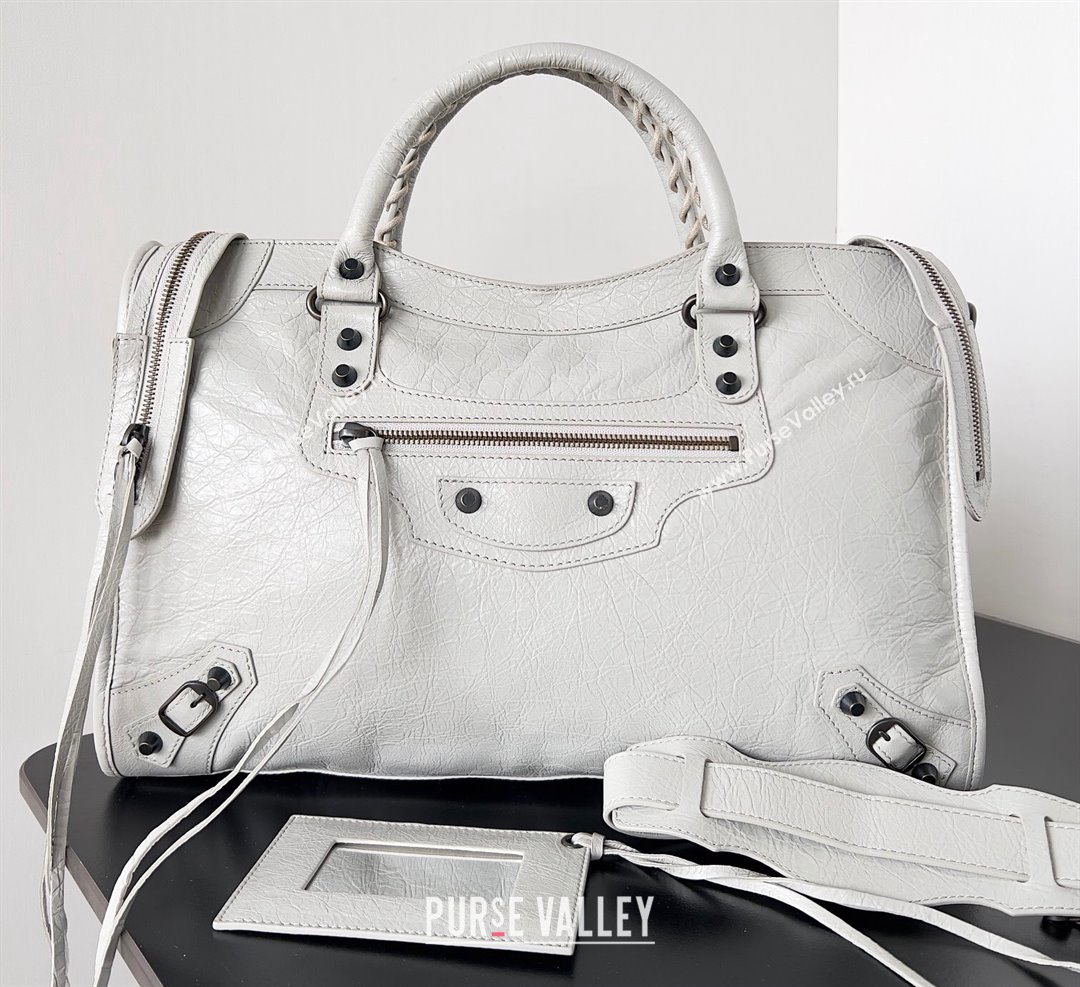 Balenciaga Classic City Large Handbag in Arena Lambskin White (jiche-23111812)