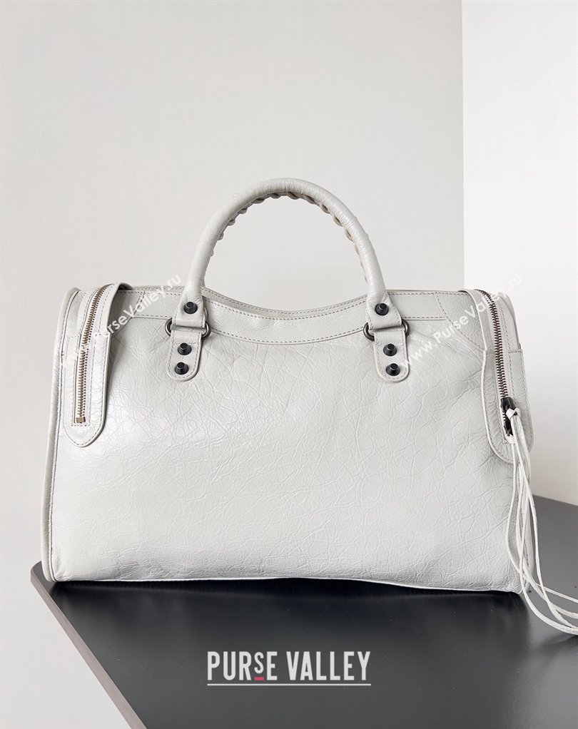 Balenciaga Classic City Large Handbag in Arena Lambskin White (jiche-23111812)