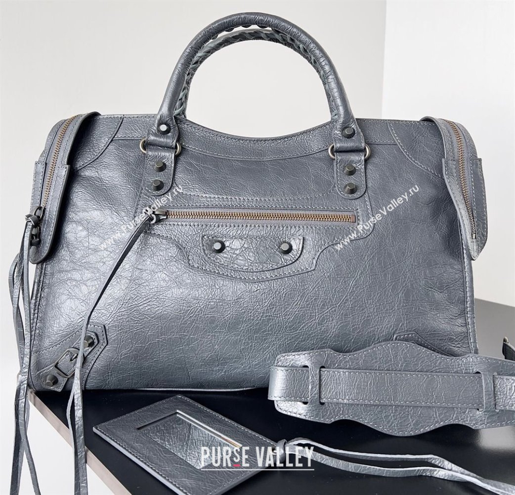Balenciaga Classic City Large Handbag in Arena Lambskin Gray (jiche-23111813)