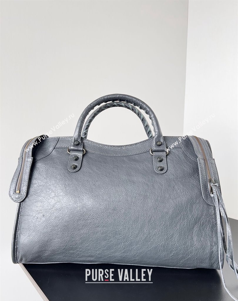 Balenciaga Classic City Large Handbag in Arena Lambskin Gray (jiche-23111813)