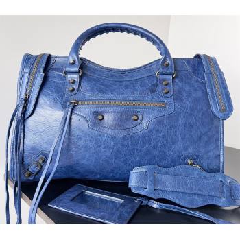Balenciaga Classic City Large Handbag in Arena Lambskin Blue (jiche-23111819)