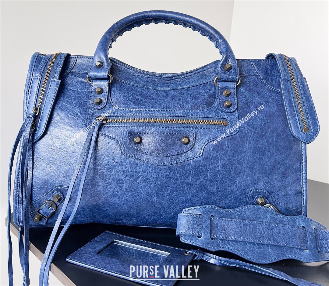 Balenciaga Classic City Large Handbag in Arena Lambskin Blue (jiche-23111819)