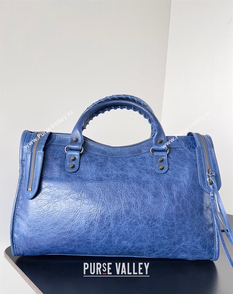 Balenciaga Classic City Large Handbag in Arena Lambskin Blue (jiche-23111819)