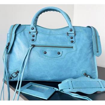 Balenciaga Classic City Large Handbag in Arena Lambskin Sky Blue (jiche-23111820)