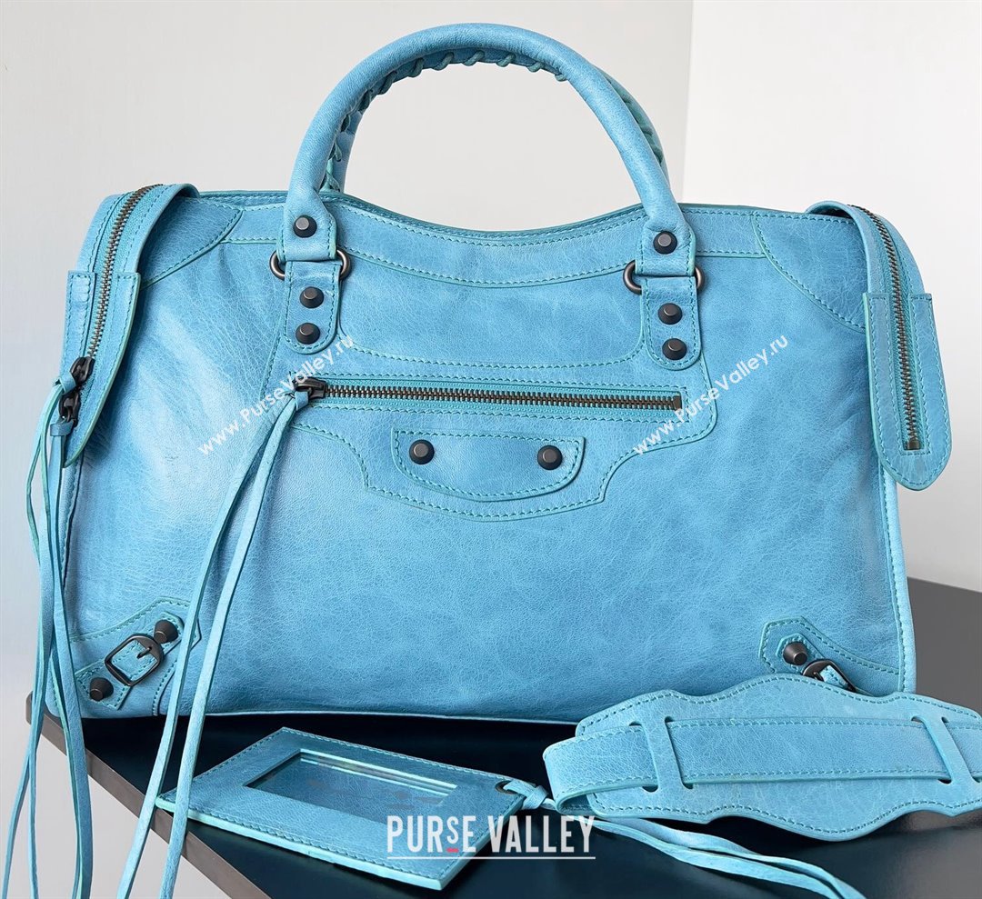 Balenciaga Classic City Large Handbag in Arena Lambskin Sky Blue (jiche-23111820)