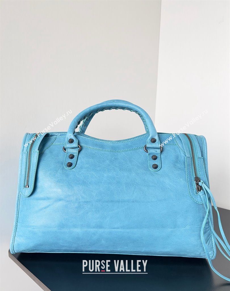 Balenciaga Classic City Large Handbag in Arena Lambskin Sky Blue (jiche-23111820)