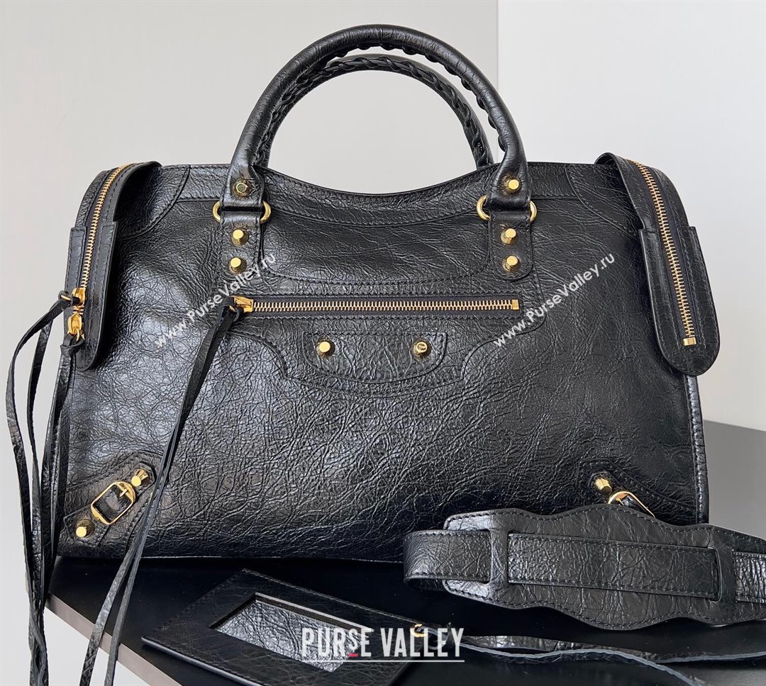 Balenciaga Classic City Large Handbag in Arena Lambskin Black/Gold (jiche-23111832)