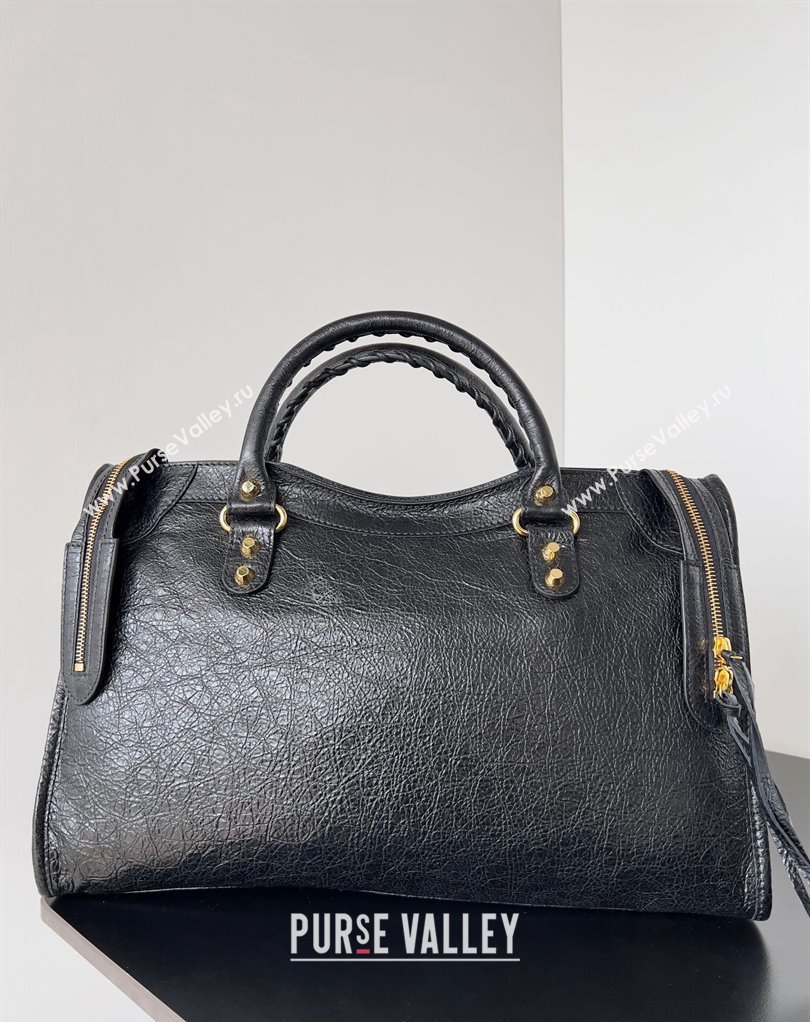 Balenciaga Classic City Large Handbag in Arena Lambskin Black/Gold (jiche-23111832)