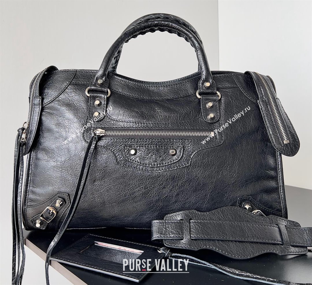 Balenciaga Classic City Large Handbag in Arena Lambskin Black/Silver (jiche-23111836)