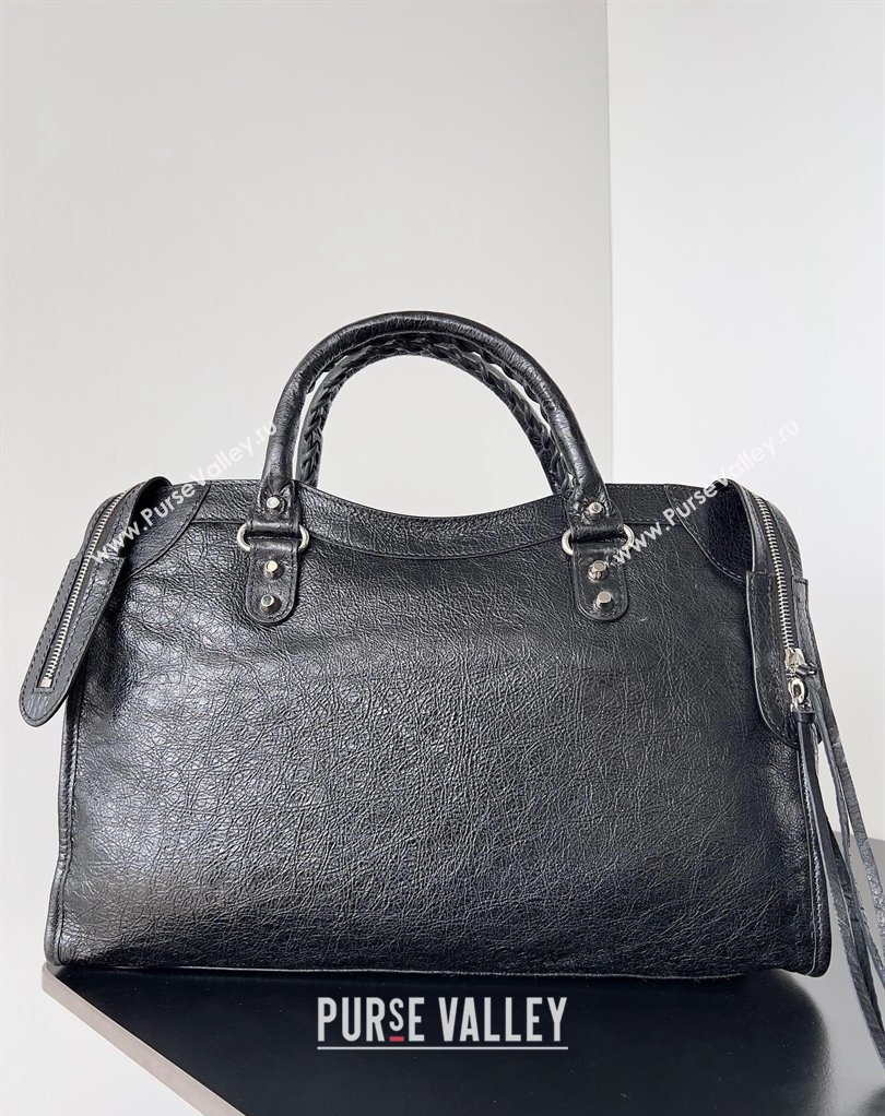 Balenciaga Classic City Large Handbag in Arena Lambskin Black/Silver (jiche-23111836)