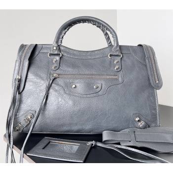 Balenciaga Classic City Large Handbag in Arena Lambskin Gray/Silver (jiche-23111837)