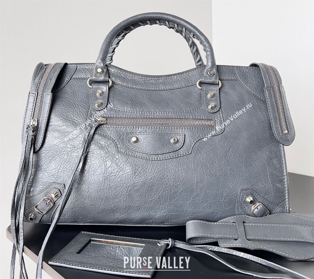 Balenciaga Classic City Large Handbag in Arena Lambskin Gray/Silver (jiche-23111837)