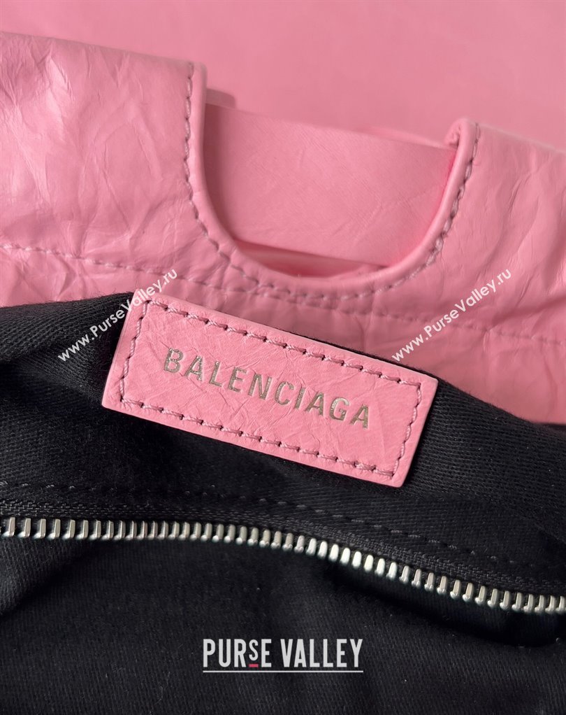 Balenciaga Crush Medium Tote Bag in crushed calfskin Pink 2023 (jiche-23111842)