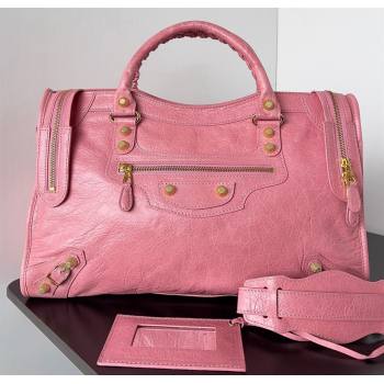 Balenciaga Classic City Large Handbag with Spiral Hardware in Arena Lambskin Pink/Gold (jiche-23112001)
