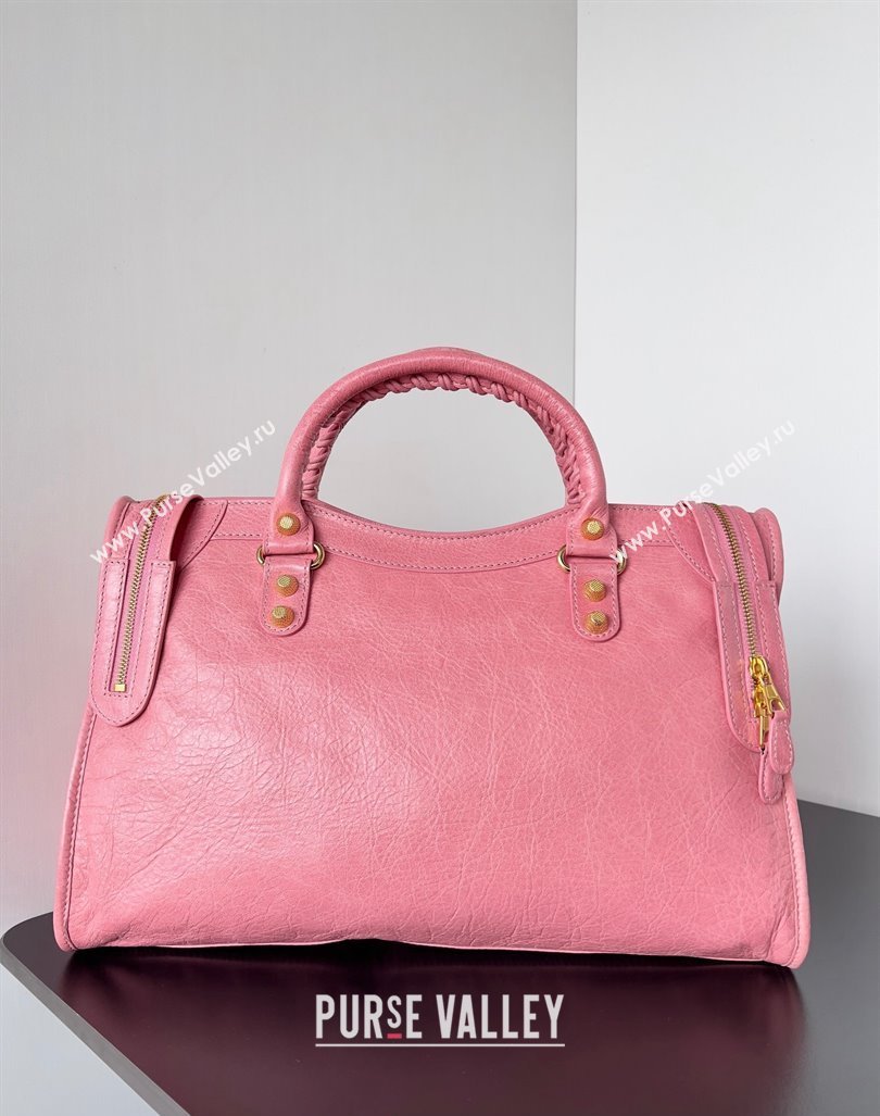 Balenciaga Classic City Large Handbag with Spiral Hardware in Arena Lambskin Pink/Gold (jiche-23112001)
