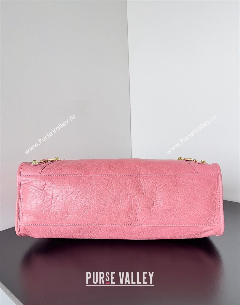 Balenciaga Classic City Large Handbag with Spiral Hardware in Arena Lambskin Pink/Gold (jiche-23112001)