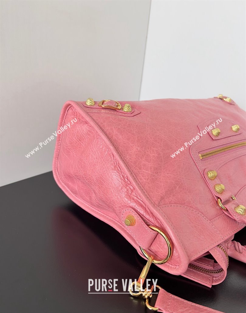 Balenciaga Classic City Large Handbag with Spiral Hardware in Arena Lambskin Pink/Gold (jiche-23112001)