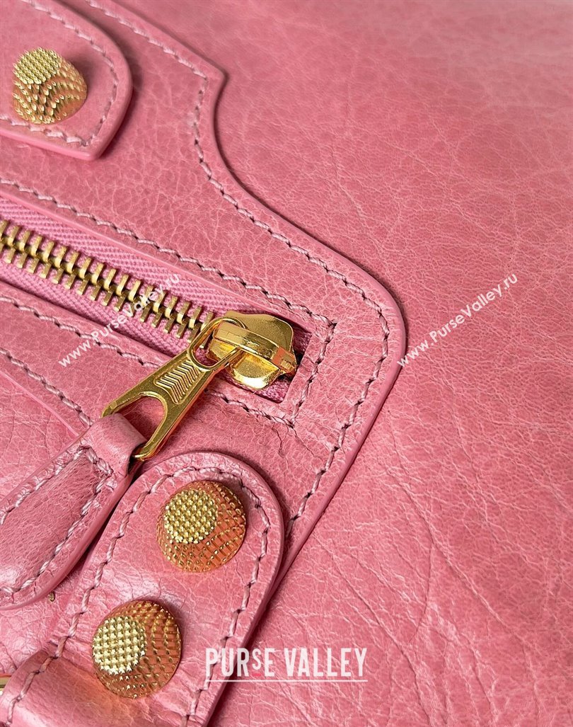 Balenciaga Classic City Large Handbag with Spiral Hardware in Arena Lambskin Pink/Gold (jiche-23112001)