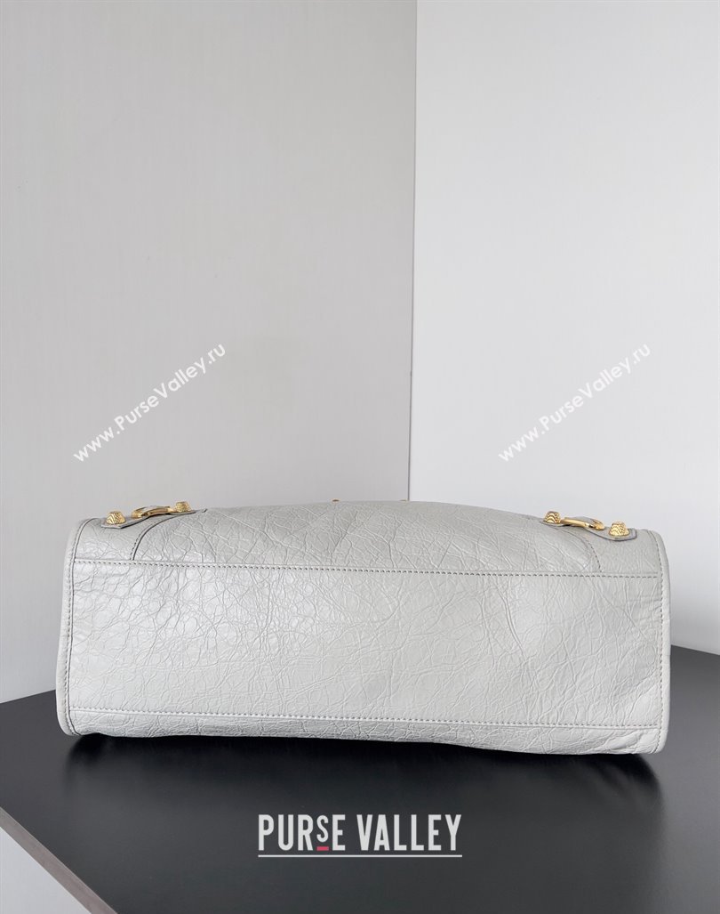 Balenciaga Classic City Large Handbag with Spiral Hardware in Arena Lambskin Pale Gray/Gold (jiche-23112002)