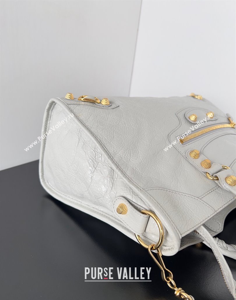 Balenciaga Classic City Large Handbag with Spiral Hardware in Arena Lambskin Pale Gray/Gold (jiche-23112002)