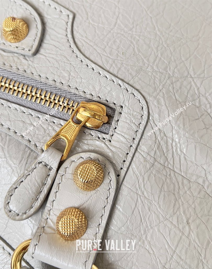 Balenciaga Classic City Large Handbag with Spiral Hardware in Arena Lambskin Pale Gray/Gold (jiche-23112002)