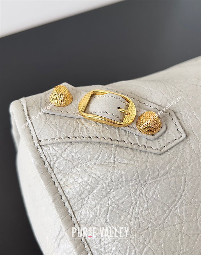 Balenciaga Classic City Large Handbag with Spiral Hardware in Arena Lambskin Pale Gray/Gold (jiche-23112002)