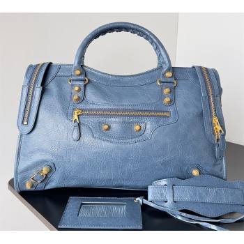 Balenciaga Classic City Large Handbag with Spiral Hardware in Arena Lambskin Navy Blue/Gold (jiche-23112003)