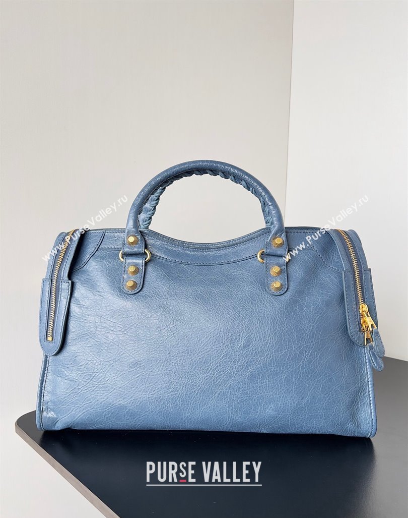 Balenciaga Classic City Large Handbag with Spiral Hardware in Arena Lambskin Navy Blue/Gold (jiche-23112003)