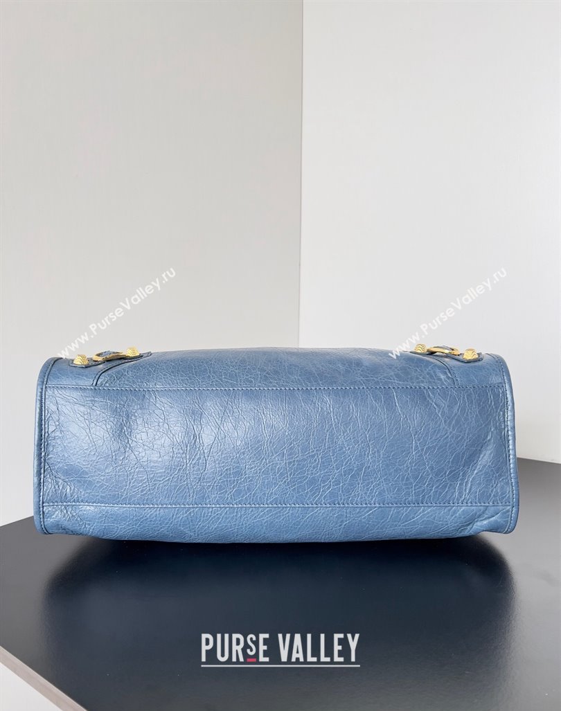 Balenciaga Classic City Large Handbag with Spiral Hardware in Arena Lambskin Navy Blue/Gold (jiche-23112003)