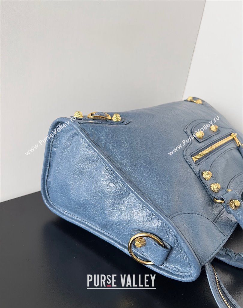Balenciaga Classic City Large Handbag with Spiral Hardware in Arena Lambskin Navy Blue/Gold (jiche-23112003)
